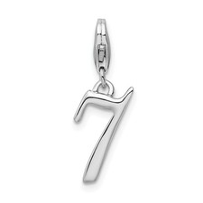 Sterling Silver Number 7 Lobster Clasp Charm Pendant Jewelry 24mm x 6mm