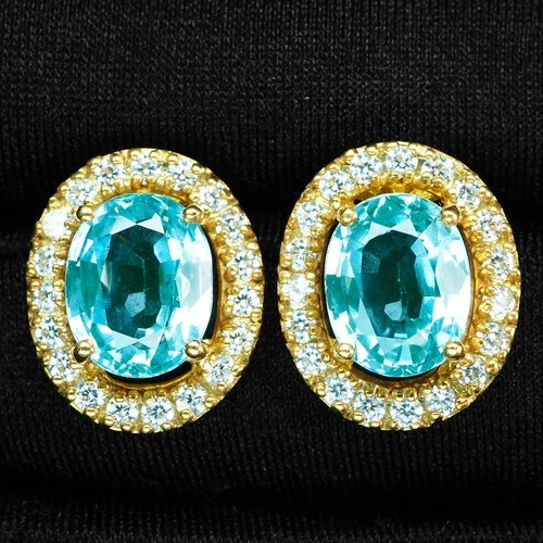 24K Gold 925 Sterling Silver Earrings Seafoam Green Paraiba Tourmaline 8.35Ct