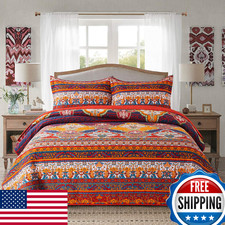NEWLAKE Boho Floral Quilt Set King Size - Reversible Patchwork Bedspread