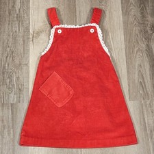 VTG Health Tex Girls Corduroy Pinafore Jumper Dress 6 Red Lace Cottagecore USA