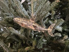 Glass Shark Ornament- Christmas Ornament- Gold- Nautical Decor- Coastal- Beach