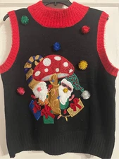 Blizzard Bay Women's 33 Degrees Ugly Christmas Sweater Vest size Large Gnome Mus