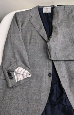 Kiton Napoli Diamante Blue Mens Gray Check 2 Piece Suit Surgeon Cuffs 42R W38X24