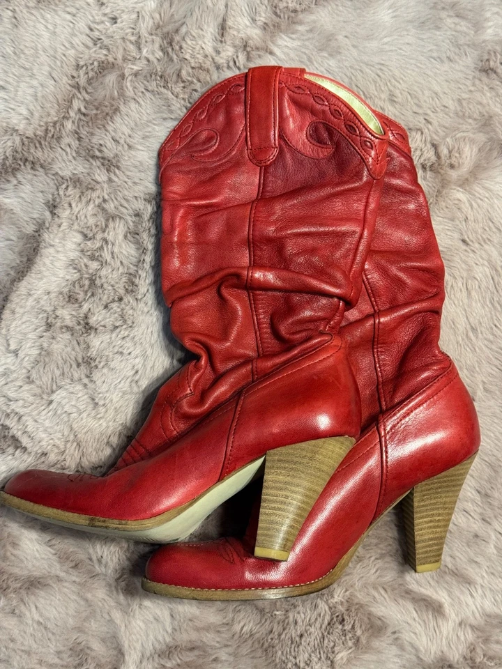 Jessica Simpson Leather Red Cowgirl slouch scrunch Boots size 5.5 - Image 2 of 4