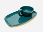 Vintage Frankoma Soup Bowl Mug 4SC & Sandwich Platter Tray 6P Blue