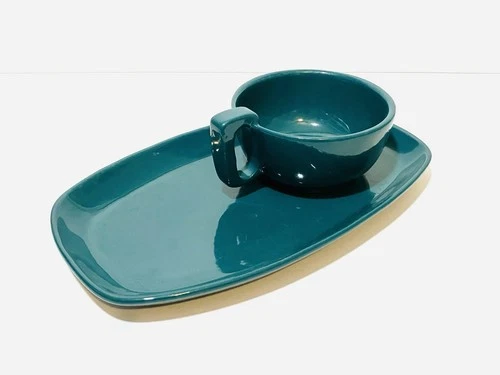 Vintage Frankoma Soup Bowl Mug 4SC & Sandwich Platter Tray 6P Blue