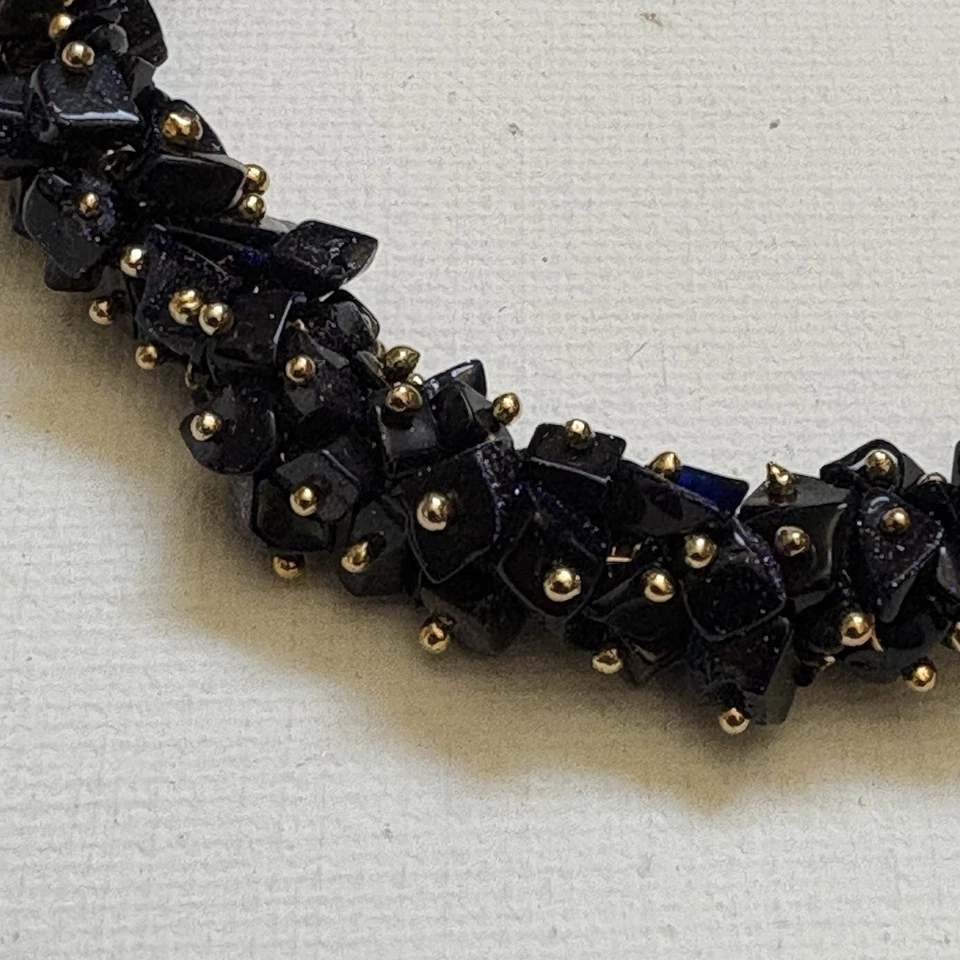 Linda pulseira de ouro vintage azul liso pedra dourada para miçangas 7” 24 gramas - Imagem 2 de 4