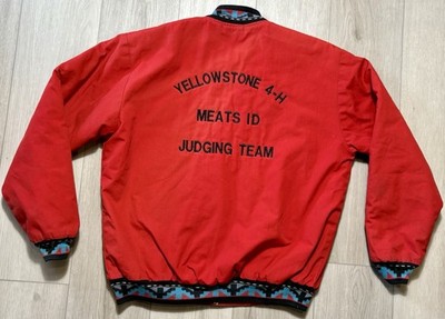 VTG 90s Red 4H Yellowstone Jacket Southwest Aztec Trim Meats ID Judging Team M