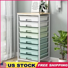 8 Drawer Rolling Storage Cart W/ Metal Frame Wooden Top Utility Organizer New
