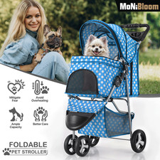 3 Wheels Foldable Pet Stroller Dog Stroller Portable Travel Carrier w/Cup Holder