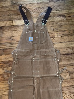 Carhartt Double Knee Carpenter Bib Overalls Nail Apron 28x34 66FB Brown Vintage
