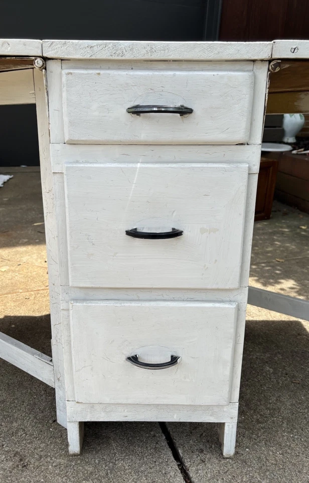 Antique Vintage Wood 6 Drawer Gateleg Drop Leaf Kitchen Table Fold Down Desk - Image 4 of 4