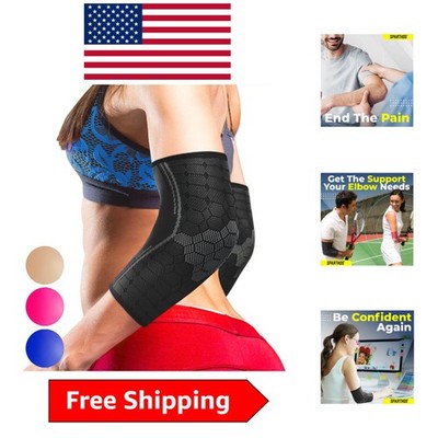 Elbow Compression Sleeves Pair for Tennis & Golfer's Elbow Relief   Medium