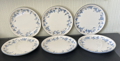 Biltons Vintage Set 6 x Frühstücksteller blau Weinrebenblatt Muster Kommentar