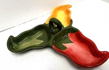Chili Peppers 3-Compartment Divided Serving Ceramic Dish Salsa Condiments Relish