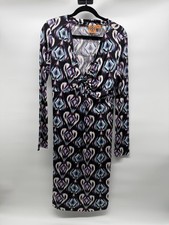 Tory Burch Dress Womens XL Silk Knot Front Diamond Print Black Blue Purple
