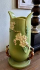 Vintage 1940s ROSEVILLE Green Apple Blossom Vase  USA # 389 - 10
