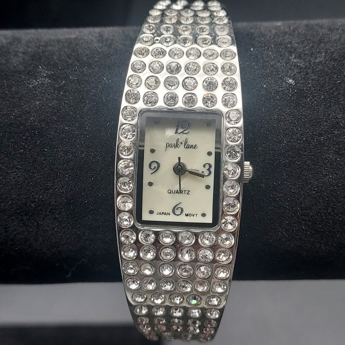 Park Lane Watch Silver Tone Rhinestone Clamp Bangle Bracelt Quartz