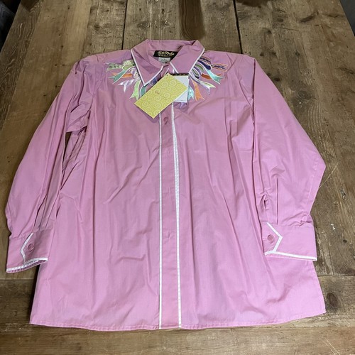 Nuevo de Lote Antiguo Bob Mackie Usable Arte Rosa Camisa Abotonada Para Mujer’s Lazos Grandes - Imagen 2 de 7