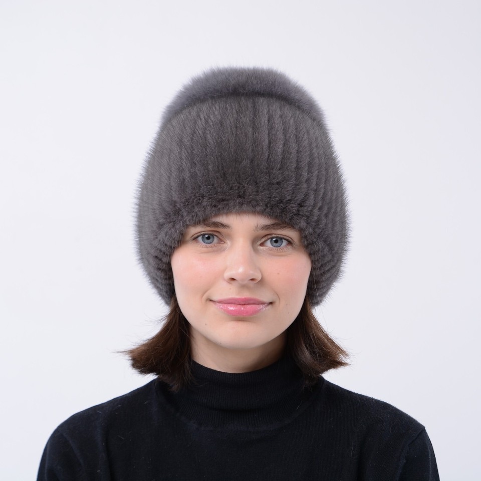 Women's Real Mink Fur Hat Knitted Bucket Hat Winter Cap Outdoor - Foto 4