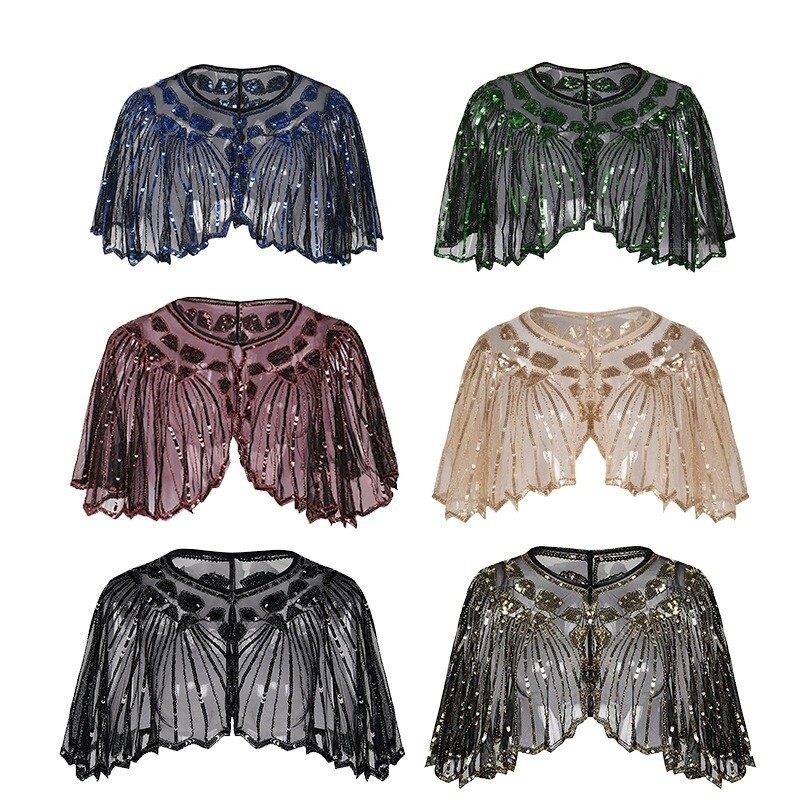 Lady Sequin Cardigan Open Shrug Poncho Bolero Cape Tops Poncho