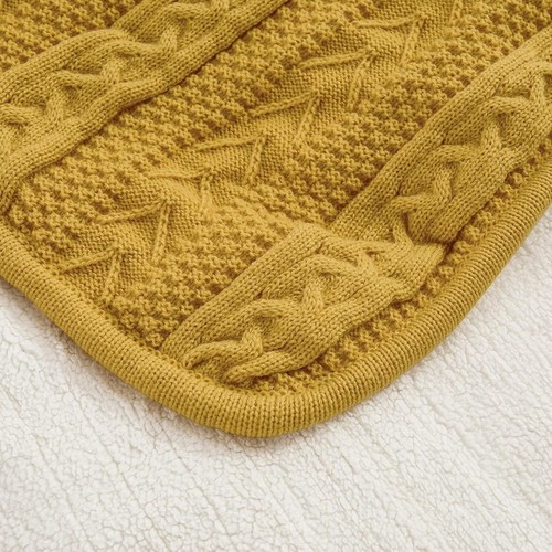 Chic Mustard Yellow Sherpa Cable Knit Blanket - Machine Washable & Gift Ready - Picture 10 of 12