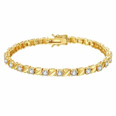 Ladies Bracelet Gold Plated Zirconia 4 Mm Tennis 24 Karat Light Gold B6053D