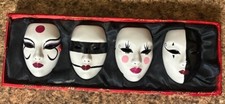 Lot de 4 masques geisha japonais vintage porcelaine verre noh folklore ancien