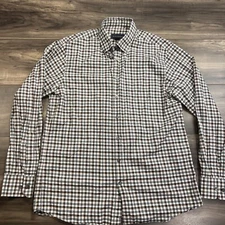 Scott Barber  Shirt Mens Medium Button Down Brown Plaid Cotton Long Sleeve