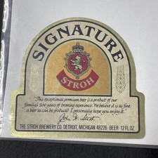 Vintage 1970s Stroh Signature UNUSED Paper Label Detroit Michigan Q2029