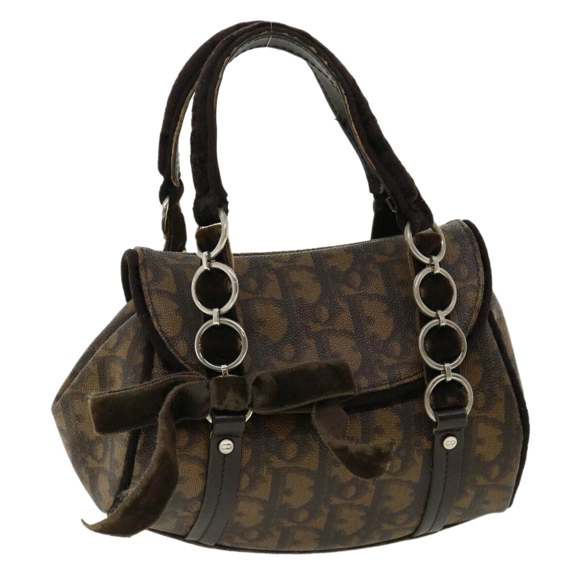 Sac à main en toile Christian Dior trotter marron authentique am3391