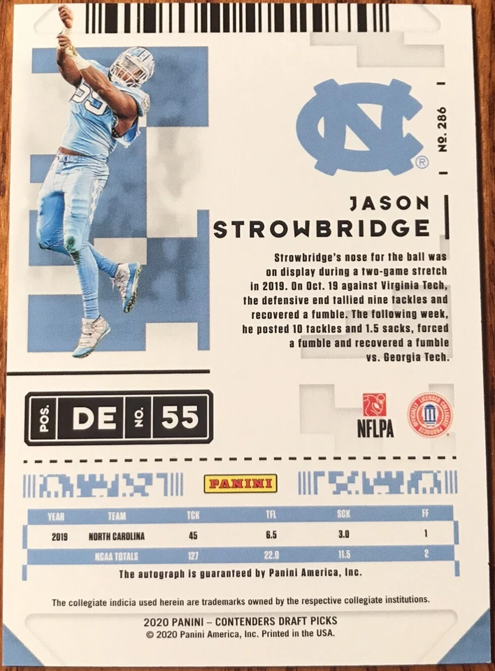 2020 Panini Contenders Draft Picks Rookie Autograph Jason Strowbridge #286 - Image 2 of 2