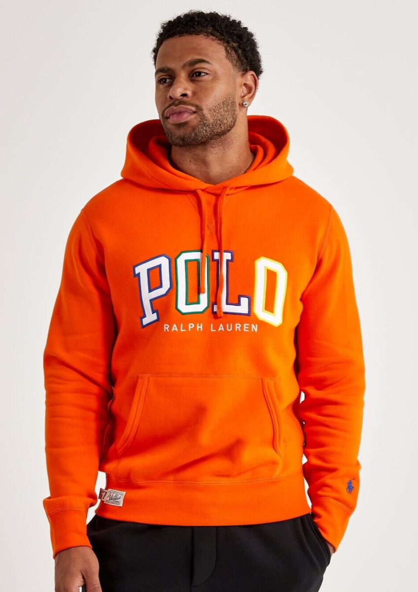 Size M Polo Ralph Lauren Orange Multi Color Logo Fleece Pullover