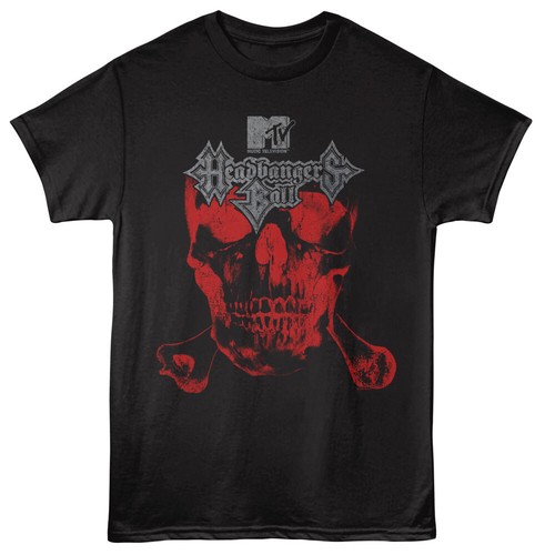 MTV Music Television Headbangers Ball Red Glowing Skull Cossbones Men's T Shirt - Picture 5 of 6