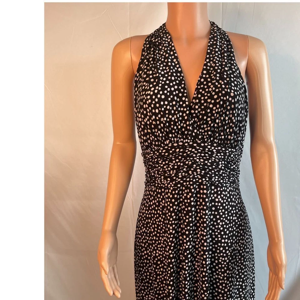 Maxi Vestido Halter Black Label Evan Picone, Old Hollywood, acanalado, negro blanco Foto 2 de 4