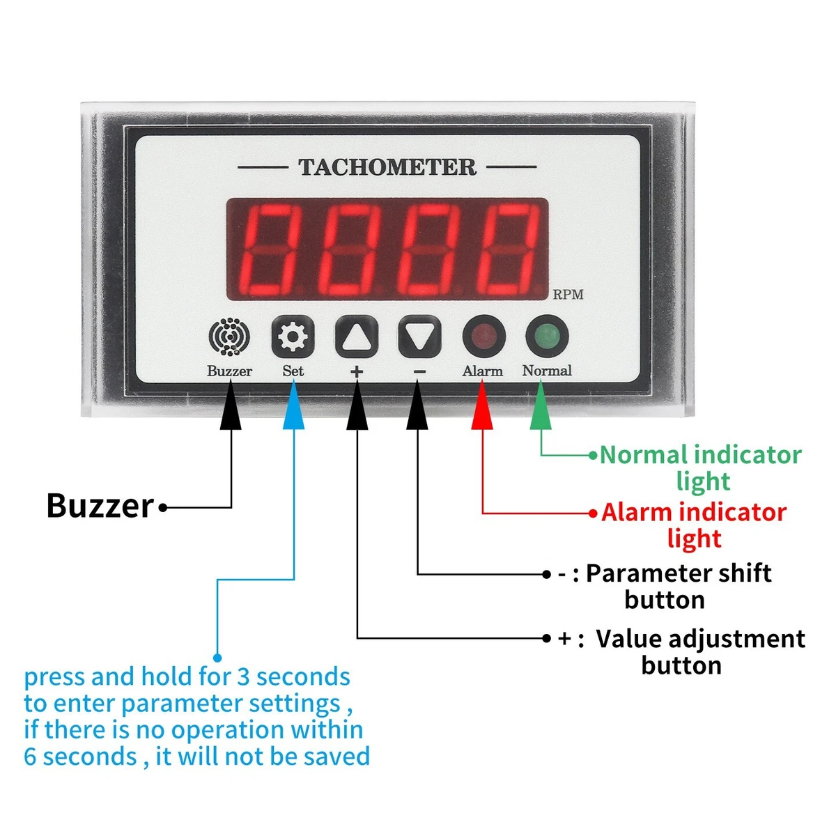 Tacómetro digital LED AC 110V monitor de RPM alarma de velocidad superior/bajo sensor de sala