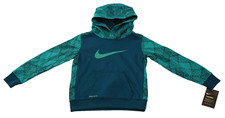 Nike Little Boy's XS Size 4 Teal Blue Swoosh Therma Fit Hoodie Hooded Sweatshirt