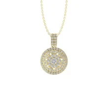 10k Yellow Gold Diamond Composite Pendant Necklace 18" Silver Cable Chain