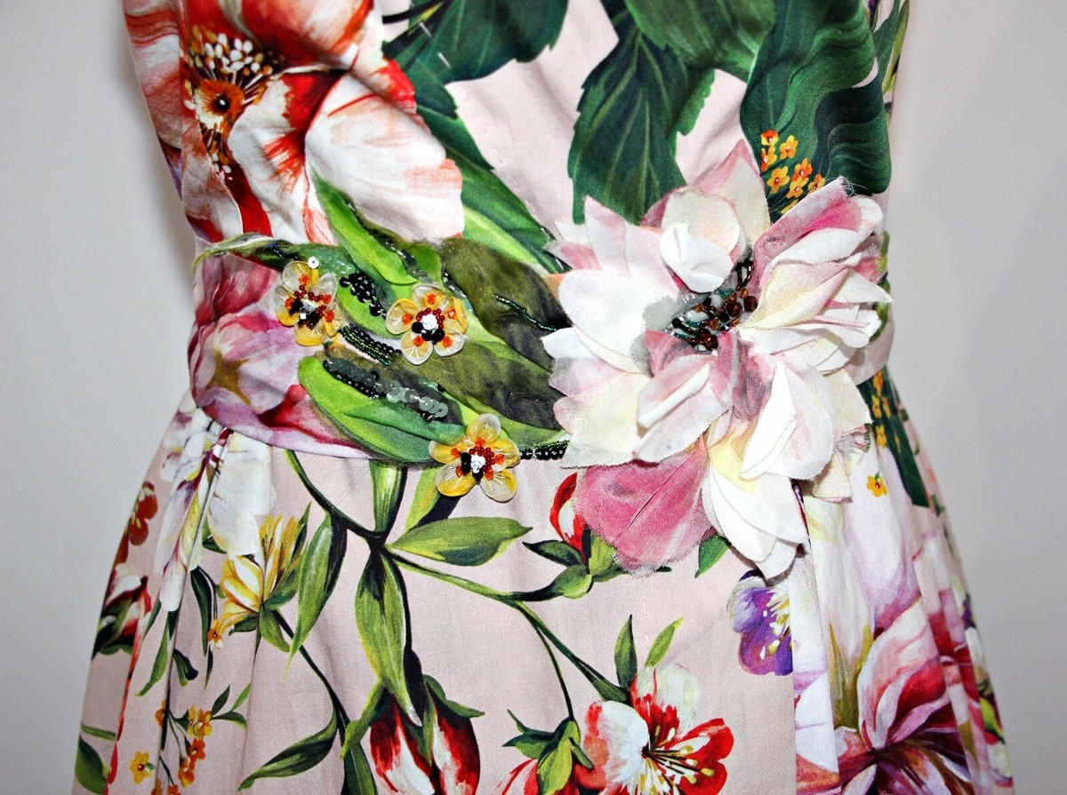 DOLCE & GABBANA 3D Flowers Embellished Poplin Fit-&-Flare