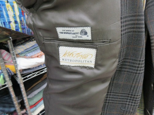 40 R- PERRY ELLIS PORTFOLIO 100% WOOL SPORT COAT GRAY/BLACK/BROWN MADRAS PLAID - Picture 7 of 8