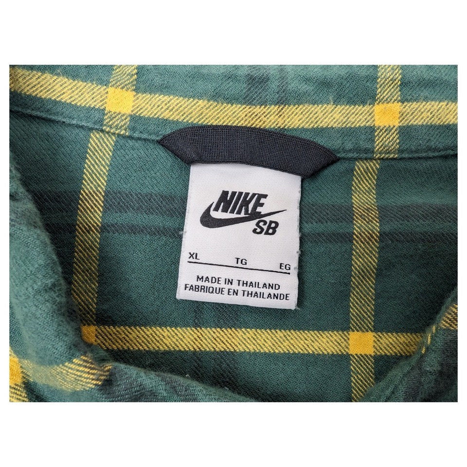 Nike SB Flannel Shirt Mens XL Green Button Skateboard Skate Long Sleeve