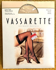 Vtg Vassarette Lace Top Thigh High Stockings Nylon Sheer Nude Hoisery - Medium