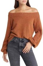 Treasure Bond Off the Shoulder Sweater Women Small Rust Orange Cozy Fall Boho