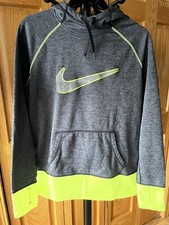 Nike Therma-Fit Women  s Hooded Sweatshirt. Gray With Neon Trim. Size Large.