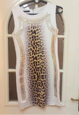 Wedding Baptism White Tiger animal print gold details Shot Dress Size M Woman