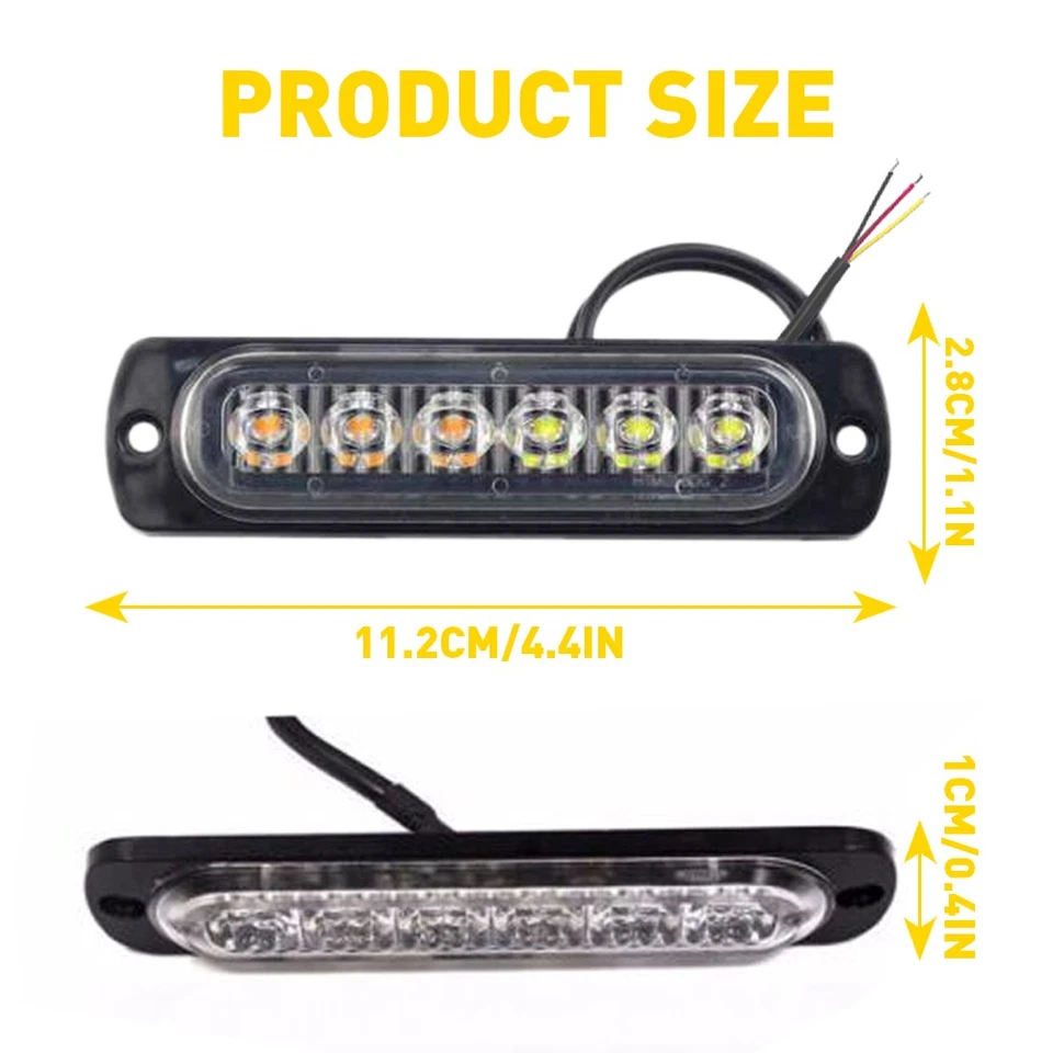 8 PIEZAS 6 LED Luces Estroboscópicas de Emergencia Ámbar Blanco Advertencia Emergencia Luz Intermitente Foto 3 de 4