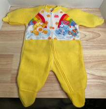 Obion Care Bears Vintage 1980's 1 Piece Footed Pajamas Yellow Baby Sz 0-6 Months