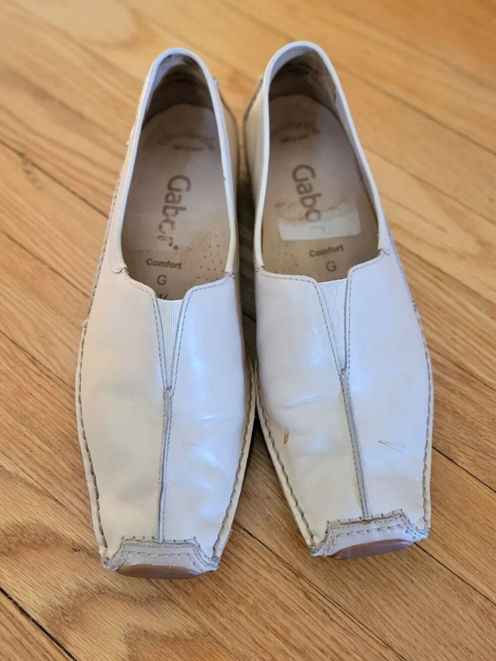 Gabor Comfort G Women's Loafers Size US 7 UK 4.5 Cream Leather Square Toe Slip O