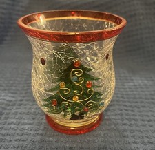 Votive Candle Holder Christmas Tree Crackle Glass Tealight Holiday