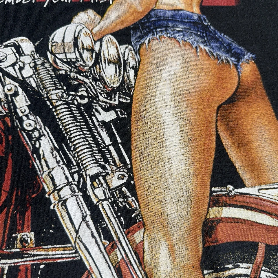 Винтажная байкерская футболка с мягким хвостом M пин-ап мотоцикл графическая наковальня Y2k 2000-е - Изображение 3 из 4